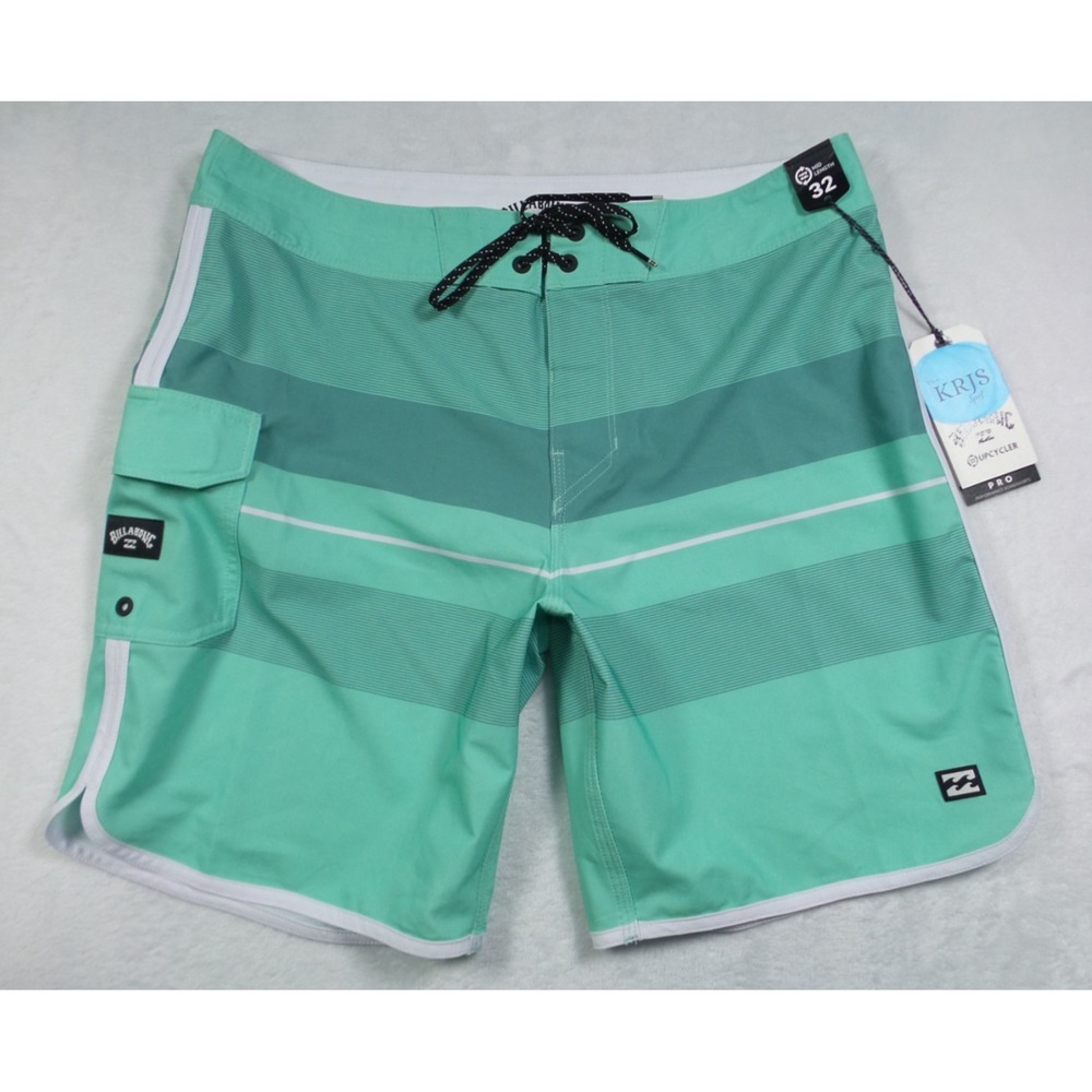 Billabong Shorts Mens Size 32 Green Striped Pro Performance Boardshorts NWT